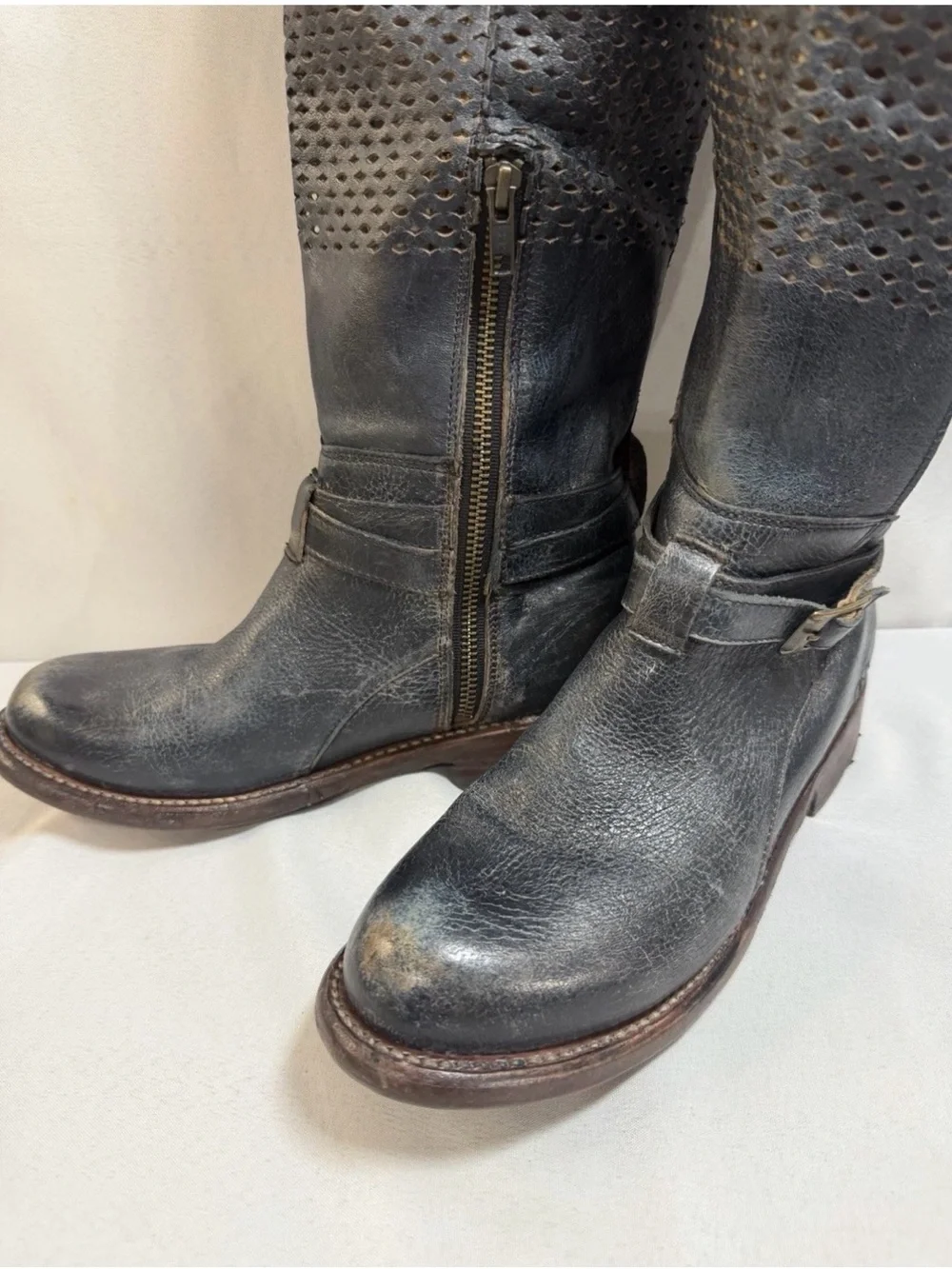 Bed Stu Rider Boots Women's Bench Made Distressed Side Zip Knee High Sz 7 EUC